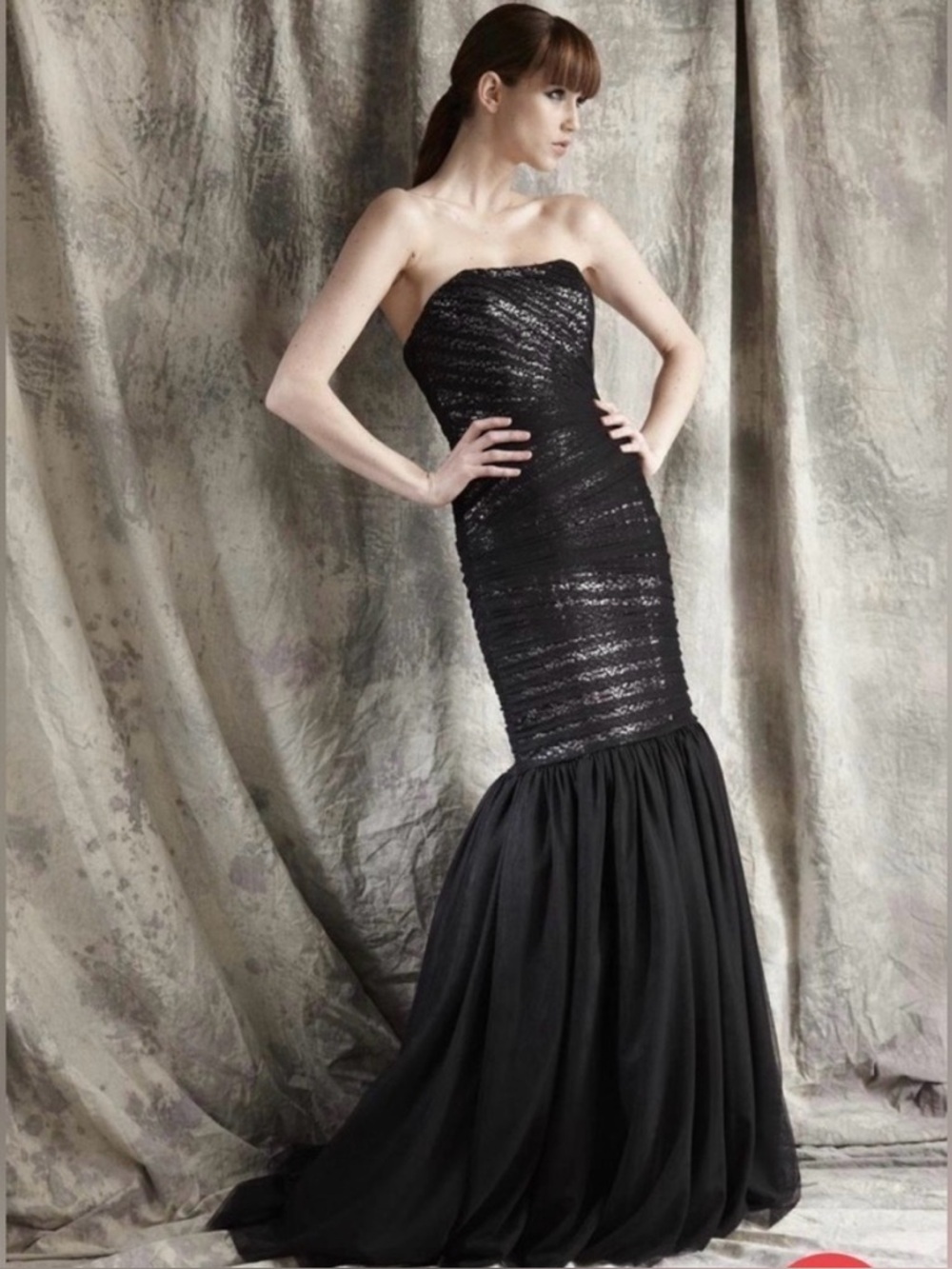 THEIA Couture Black Strapless Sequined Mermaid Gown - Size 6  evening gown